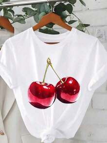 Fashion Printed T‑Shirts for Women, Oversized Streetwear Tops, Comfortable and Stylish All‑Match Summer TeesCamiseta gráfica para mujer, camiseta de manga corta de estilo casual y urbano,  de verano lindoTee - Blanco - Ver 1