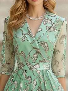 Vestido formal largo con estampado de hojas elegante para mujer, primavera/otoño - Multicolor 8 - Ver 5