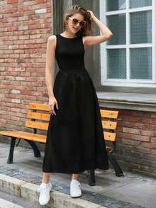 Vestido De Mujer Sin Mangas Con Cintura Ajustada - Negro - Ver 6