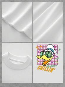 Funny Duck Wearing Sunglasses On A Colorful Geometric Background Conveys A Relaxed And Cheerful Attitude, Ideal For Celebrating With Positive Energy. Comfortable And Modern Women's T-Shirt Suitable For Everyday Wear. - 白色 - 查看 4