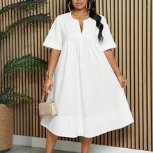 Slayr Plus Size Elegant & Commuting & Vacation & Daily Loose White Short Sleeve Dress With Notched Collar And A-Line Hem, Knee-Length, Spring/Summer -Z,Graduation Dress - Verde militar - Ver 7