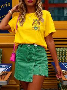 Women's Casual Round Neck Short Sleeve T-Shirt Summer - Yellow - View 2
