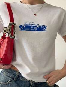 Camiseta para Mujer con Estampado Marino, Cuello Redondo, Manga Corta, Diseño Oversized, Ideal para Verano - Negro - Ver 1