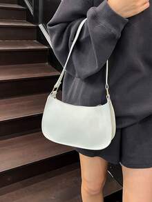 Túi đeo nách bằng da bóng, túi xách hình lưỡi liềm thời trang mới, túi đeo vai tối giản đa năng dành cho nữ. - trắng - Xem 5
