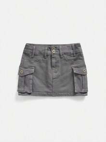 Minifalda de tela vaquera de tiro bajo, de moda para el verano - Gris Claro - Ver 5