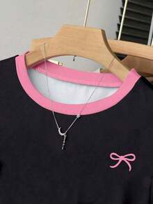 Camiseta ajustada de manga con volantes en degradado con estampado de corazón de fresa y letras, para uso casual, vacaciones y viajes, verano - Multicolor 2 - Ver 4