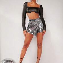 Metallic O-Ring Wrap Hem Mini Skort - Multicolor - Ver 4