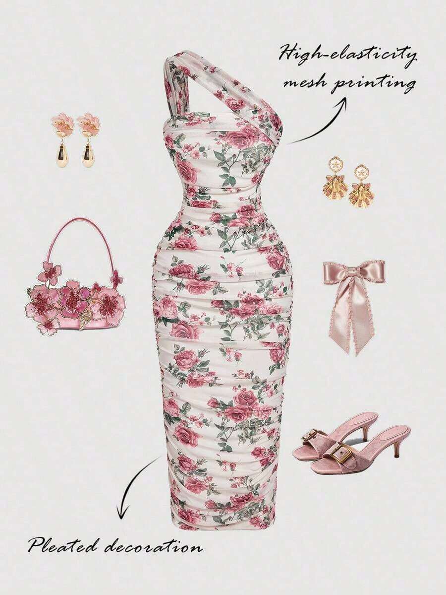 Vestido sin mangas con pliegues asimétricos de estilo vintage para mujer - Multicolor 3 - Ver 1