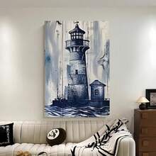 Enmarcado Póster de lienzo 2D plano, 1 Piezas /estilo nórdico retro con ancla, faro y brújula, decoración retro, mural, regalo, dormitorio, oficina, cafetería, sala de estar, hogar y dormitorio universitario, regalo ideal, , 2D plano - Enmarcado - Ver 2