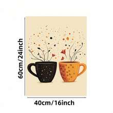 Enmarcado Lienzo decorativo 2D plano de 1 pieza, estilo Art Déco moderno retro, diseño de tazas humeantes otoñales, póster impreso de alta calidad, elegante decoración de oficina en casa con marco de  para sala de estar, dormitorio, cocina, baño, orientación vertical para interiores, decoración de cocina - Enmarcado - Ver 6