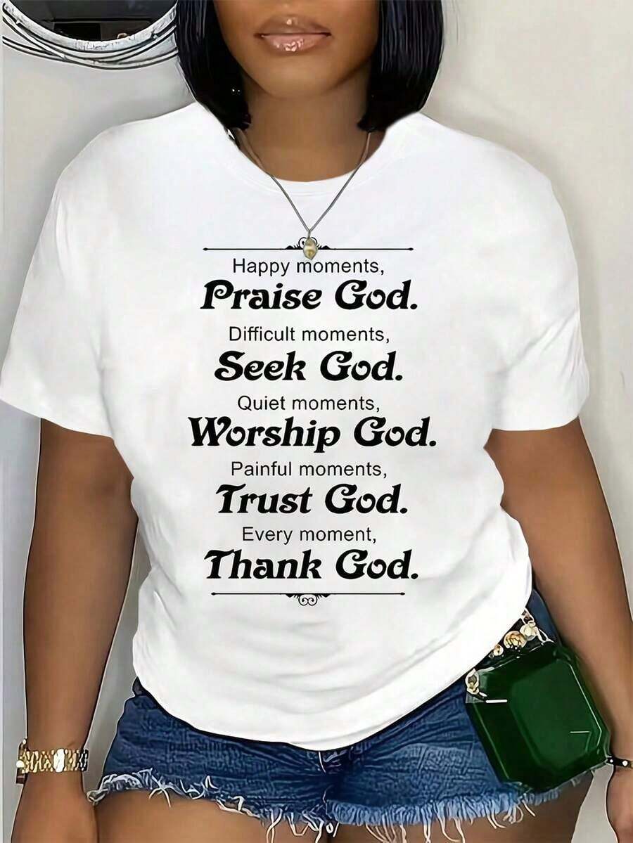 Camiseta de manga corta para mujer con la frase 'By God Spoiled By My Husband', holgada, casual y versátil, estilo Y2k. - Negro - Ver 1