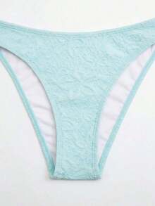 Conjunto de 3 piezas de traje de baño con decoración de tiras tejidas y textura de conchas para mujer, ideal para vacaciones en la playa - Azul - Ver 5