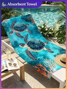 1pc Coral Turtle Print Beach Towel, Swimming Towel, Fashionable Beach Towel, Made Of Soft And Comfortable Microfiber Material With Super Absorbency, Lightweight And Portable, Windproof, UV-Resistant, Anti-Sand, Suitable For Summer Travel And Vacation, Also Can Be Used For Bathroom Decor - Coral Turtle - View 9