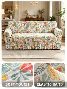 1pc Floral Pattern Elastic Sofa Cover With Skirt, Soft & Comfortable Printed Furniture Protector, Multiple Sizes Available - Multicolor - View 8