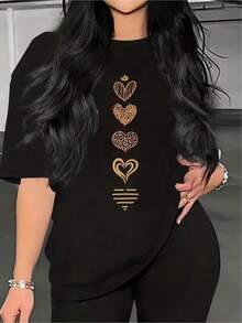 Camiseta única y moderna con diseño de corazones dorados estilo y2k perfecta para mostrar tu estilo en cualquier ocasión destaca en la  de moda mexicana ideal para quien busca autenticidad y originalidad en sus outfits ODRB - Negro - Ver 1