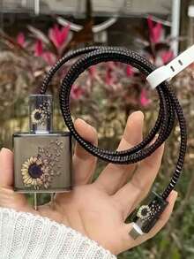 5件套黑色苹果充电器保护套，20W适配器保护套，15/14数据线夹，绕线器，向日葵和蝴蝶图案 - 彩色 - 查看 3