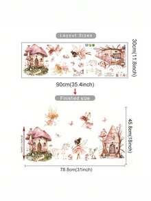 1pc Fairy & Unicorn Self-Adhesive Wall Sticker - Pink Princess Room Decor, Perfect For Home Decoration - Multicolor - View 6