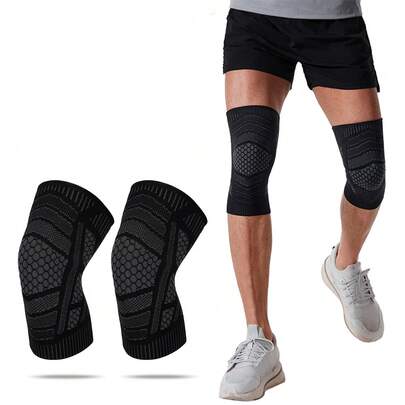 AA MASEDA 2pcs High Elastic Knitted Knee Sleeves, Comfortable Anti-Slip Breathable, Suitable For Basketball, Running, Gym Workout And Training, Unisex