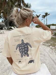 Women's Loose-Fitting Short-Sleeved T-Shirt With Whale Shark Print, Soft And Breathable, Ideal For Beach, Travel, Ocean Adventures, Music Festivals And Casual Urban Summer Wear. - 杏子 2 - 查看 8