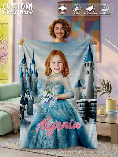 1 pieza Manta personalizable para la cara, multifuncional para dormitorio, sala de estar, sofá, playa al aire libre, mascotas, manta de cama con texto personalizado para el hogar/mascotas/pareja, regalo de Navidad personalizado, regalo familiar, regalo de cumpleaños, regalo para amigos, regalo para ella, regalo para hijo/hija