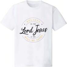 Oversized Cotton T-Shirt Believe In The Lord Jesus And Your Saved - Unisex Christian Print T-Shirt For Men And Women - White - View 1