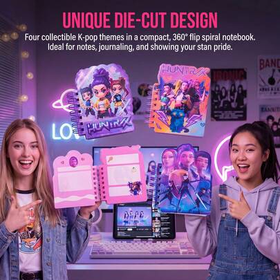  MINISO-HuntrixK-POP Girl Group A7 Spiral Notebook, Mini Pocket Diary With Cute Cartoon Pattern Printing, Portable Notebook, Suitable For Fans And Students