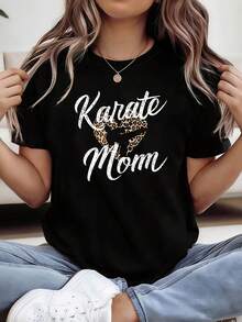 Talla Grande - Talla Grande - Camiseta Casual de Manga Corta con Cuello Redondo y Estampado Gráfico 'Karate Mom' para Mujer, para Verano y Primavera, Camiseta de Mujer - Negro - Ver 1