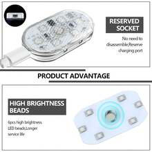 KELEEL 2/4pcs Wireless Car Interior LED Lights, 7 Color Car Interior Light Strip With 6 Bright LED Beads, Portable USB Rechargeable Car Interior LED Night Light For Car Decor - Upgraded - Magnetic Version - View 11