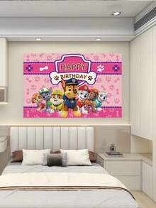Paw Patrol 汪汪队立大功主题生日快乐背景幕布，4款独特的粉色系设计，饰有标志性角色和喜庆的“生日快乐”字样，用途广泛，适用于主题派对、生日聚会和拍照，是营造欢乐难忘氛围的理想之选。 - hanging scroll - 查看 9