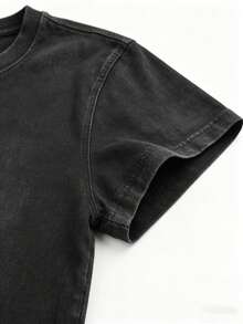 Camiseta de hombre lavada, corte holgado, estampado vintage, talla grande_0621. Camiseta lavada, un imprescindible de verano, estética vintage, corte holgado y cómodo, estilo urbano. - Negro - Ver 5