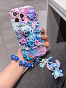 Disney Lilo & Stitch Phone Case With Stitch Charm And Stitch Lanyard - Cute Stitch Protective Case With Floral Frame And Pastel Background Design, Equipped With Delicate Stitch Decorative Lanyard And Beaded Bracelet For Easy Carrying, Compatible With IPhone 17, 16, 15, 14, 13, 12, 11 Pro Series, Ideal For Birthdays, Holidays, Anniversaries, Graduation Gifts, Or Any Special Occasion To Surprise Family, Friends, Classmates, And Loved Ones. - trắng - Xem 3