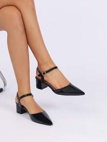 Sandalias de verano para mujer con tira trasera y punta abierta, de tacón bajo, de moda, versátiles, cómodas para uso diario y elegantes de punta puntiaguda y tacón alto - Negro - Ver 2