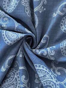 Vestido casual de mujer con lazo en la cintura, estampado de anacardo, mangas cortas con pétalos y botones en la mitad del escote - Azul - Ver 7