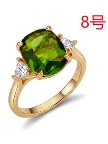 1 chiếc nhẫn sang trọng cắt hình đệm màu xanh ô liu đính đá Zirconia, viền đá hình tam giác bằng đồng mạ vàng. - Nhiều màu - Xem 12