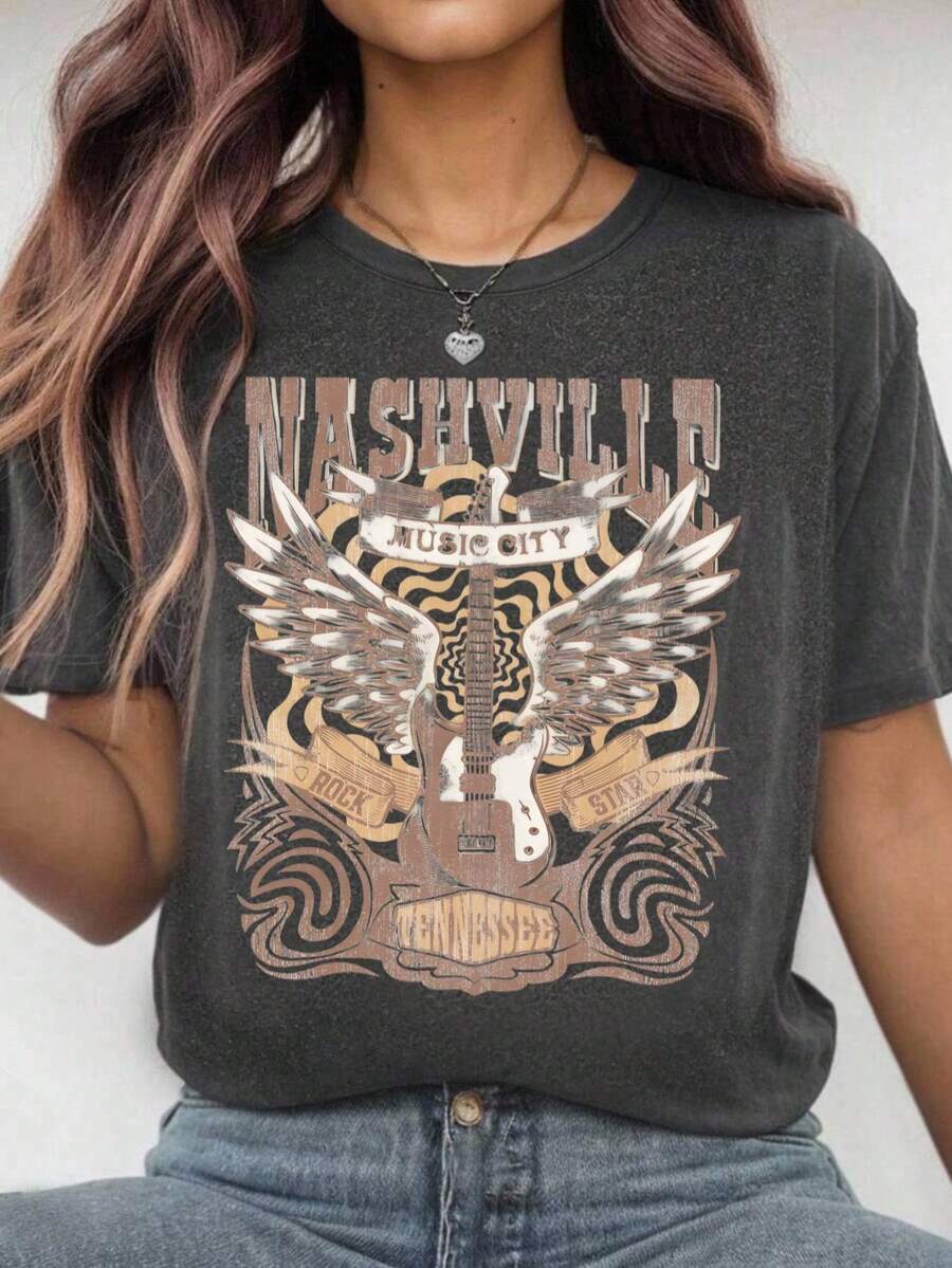 Camiseta oversize gris de verano para mujer con estampado de cerezas leopardo y texto "Cherry" Playera holgada de cuello redondo con diseño de cerezas de leopardo, estilo chic y audaz - YH482-Gris - Ver 1