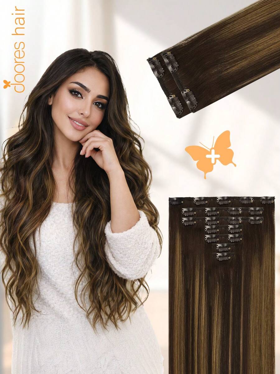 DOORES 9PCS Ekstensi Rambut Jepit Lurus Rambut Manusia Asli Alami Ekstensi Rambut Manusia Perawan Tenunan Ganda Jepit Tak Terlihat & Lembut Potongan Rambut Mini Untuk Rambut Tipis Untuk Wanita - S2/10 - View 1