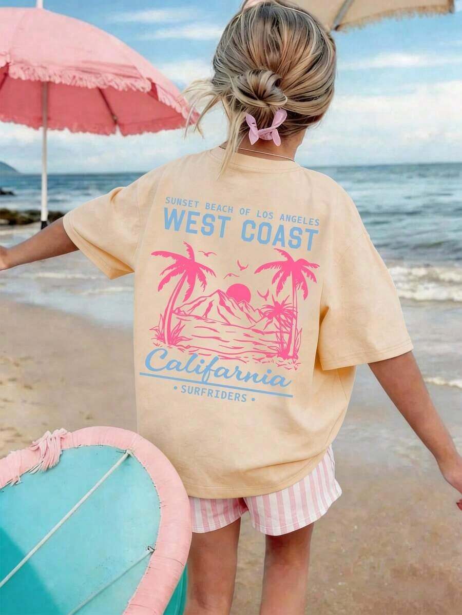 Playera Blanca Mujer con Diseño de "Surf", Estilo Juvenil - Blanco - Ver 1