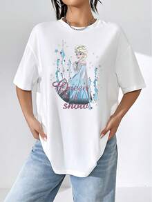 Reina del hielo y los copos brillantes que reflejan la fuerza interior, la elegancia y la magia del invierno con detalles de cristales azules y estrellas luminosas camiseta de mujer  confortable y moderna para uso diario - Blanco - Ver 1
