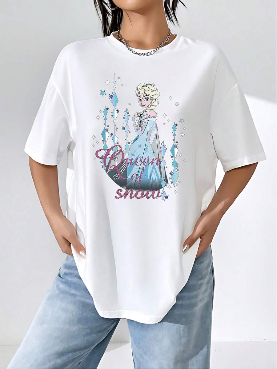 Reina del hielo y los copos brillantes que reflejan la fuerza interior, la elegancia y la magia del invierno con detalles de cristales azules y estrellas luminosas camiseta de mujer confortable y moderna para uso diario - Blanco - Ver 1