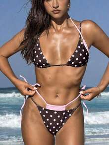 Conjunto de bikini de 2 piezas con estampado de lunares, traje de baño sexy para fiestas y festivales de música, atuendo de playa para vacaciones de mujer - Multicolor 2 - Ver 5