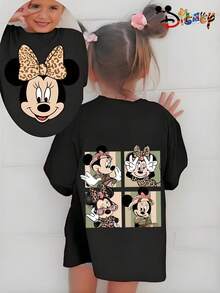 1pc DISNEY Minnie Mouse Girls' T-Shirt - Soft Breathable Short Sleeve Top With Minnie Print, Loose Fit Round Neck Blouse Suitable For Parties,, Playdates | Machine Washable Birthday Gift For & Pre-Teen (1+ Years) - 黑色 - 查看 9