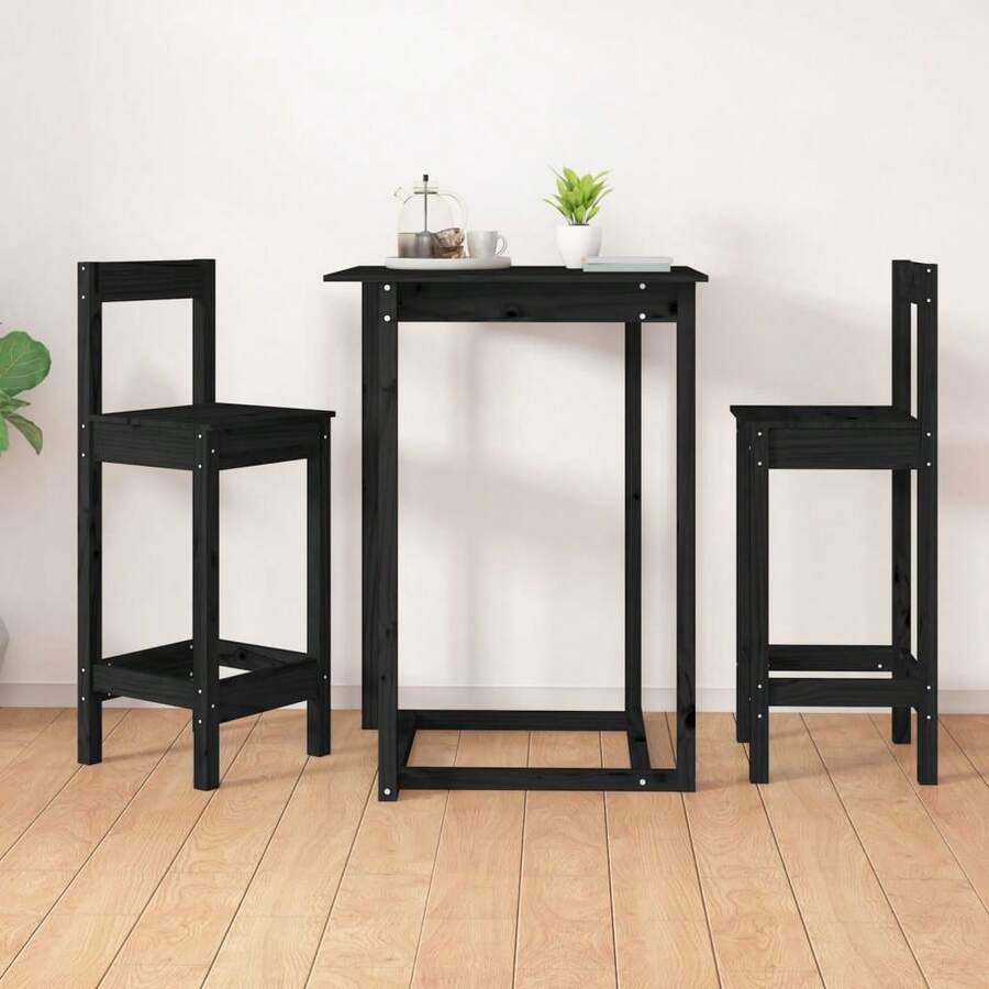 vidaXL Tabourets de bar, lot de 2, noirs, 40 x 41,5 x 112 cm, en pin massif. Idéaux pour les restaurants, les bureaux, les jardins et les réceptions. Ce produit comprend uniquement les tabourets ; les tables ne sont pas incluses. Un meuble classique et de grande qualité. - Noir - Voir 1