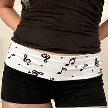 Music Note Print Y2K Summer Music Festival Bottoms, Music Note Print Fold Waist Super Low Waist Super Short Black Mini Shorts - Gris Claro - Ver 6