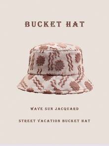 1pc Casual Sunwave Polyester Fiber (Polyester) Shell Jacquard Decor Bucket Hat, Geometric 3D Pattern, Suitable For Spring, Summer, Autumn And Winter - Coffee Brown - View 2