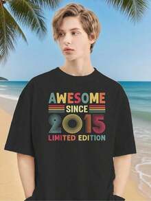Camiseta de 10º Cumpleaños, Genial Desde 2015, Edición Limitada, Camiseta con Estampado Gráfico para Mujer, Ropa Superior - Negro - Ver 8