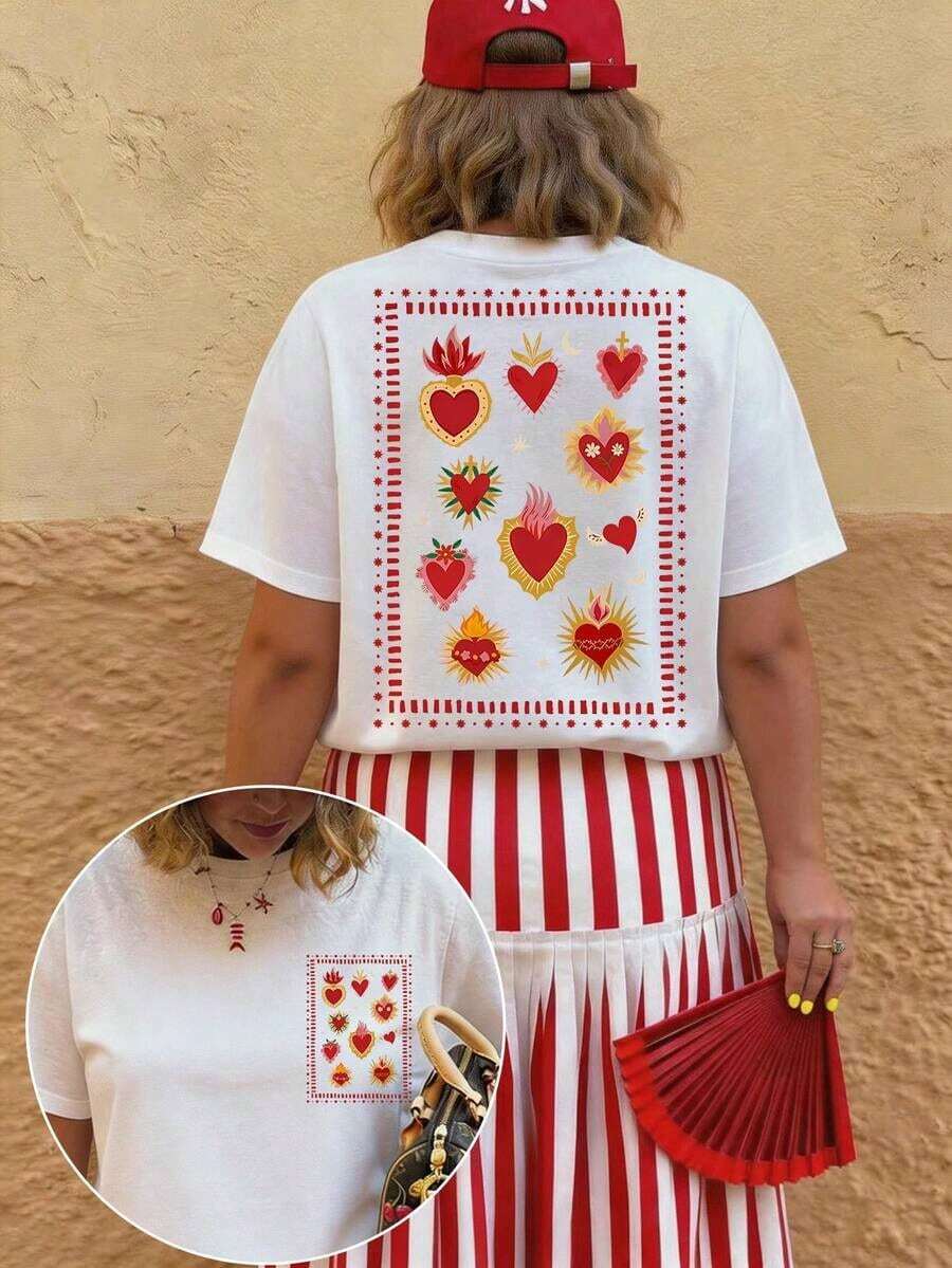 Camiseta de mujer, camiseta gráfica de manga corta de estilo casual de calle, top de verano lindo - Blanco 7 - Ver 1