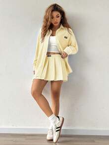 Conjunto de mujer de 2 piezas: Blusa y Falda Plisada - Amarillo - Ver 9