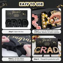 GRAD字母造型纸盒，适合装毕业礼物、零食、鲜花和其他毕业纪念品，是高中或大学毕业派对装饰的理想之选，也适用于2026届毕业季装饰、糖果、幼儿园毕业季等场合。 - 查看 5