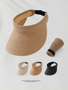 Women's Wide Brim Foldable Ponytail Straw Hat, Portable Beach/Sun Protection Hat For Summer - Multicolor - View 5