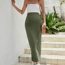 Maternity Adjustable Waist Solid Maxi Skirt - Verde militar - Ver 7